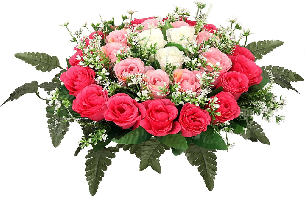 Lodou Artificial Cemetery Flowers,Silk Memorial Cake for Cemetery,Artificial Flower Centrepieces for Tables,Artificial Rose Graveyard Memorial Flowers for Headstones Decoration (Pink)