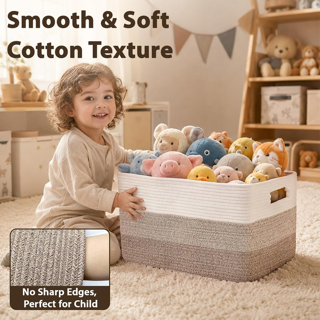 Optish 95L Large Woven Blanket Basket, Cotton Rope Laundry Basket, Brown