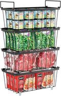 iSPECLE Freezer Organizer Bins, 4 Pack Deep Freezer Baskets for 5 to 7 Cu.Ft, Stackable Wire Chest Freezer Organizer Bins for Small Food, Strong Metal with Handles for Meat and Veggies, Black