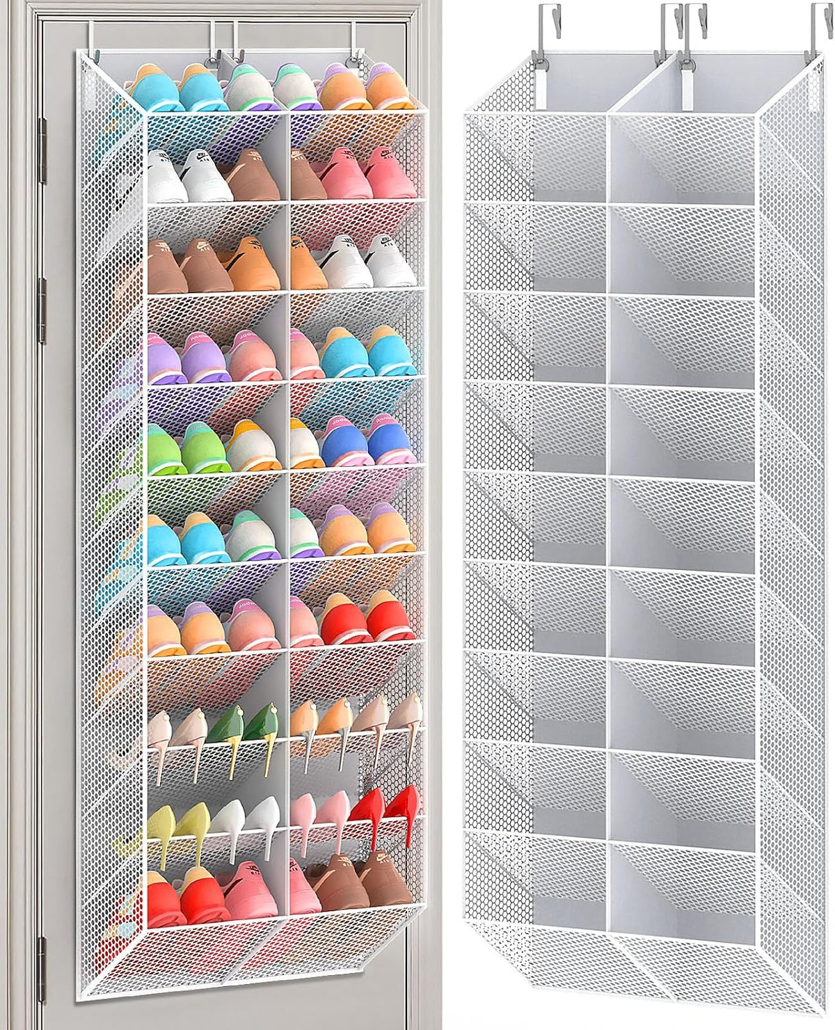 UVIAHOMI Over the Door Shoe Organizer for 30 Pairs, 10-Tier, Light Grey