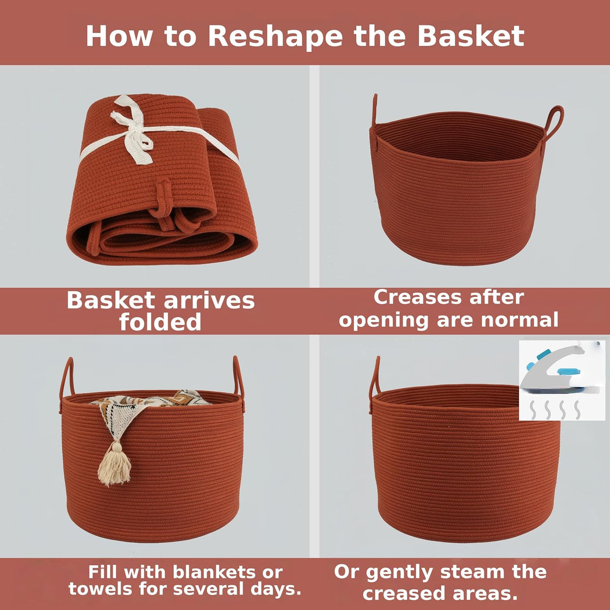 XUANGUO 66L Large Blanket Basket, Round Cotton Rope Basket, Rustic