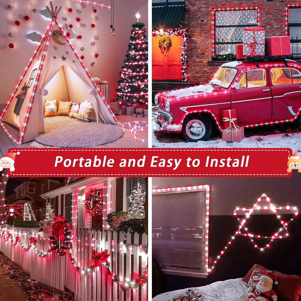 JMEXSUSS 2 Pack Red and White Christmas Lights Battery Operated