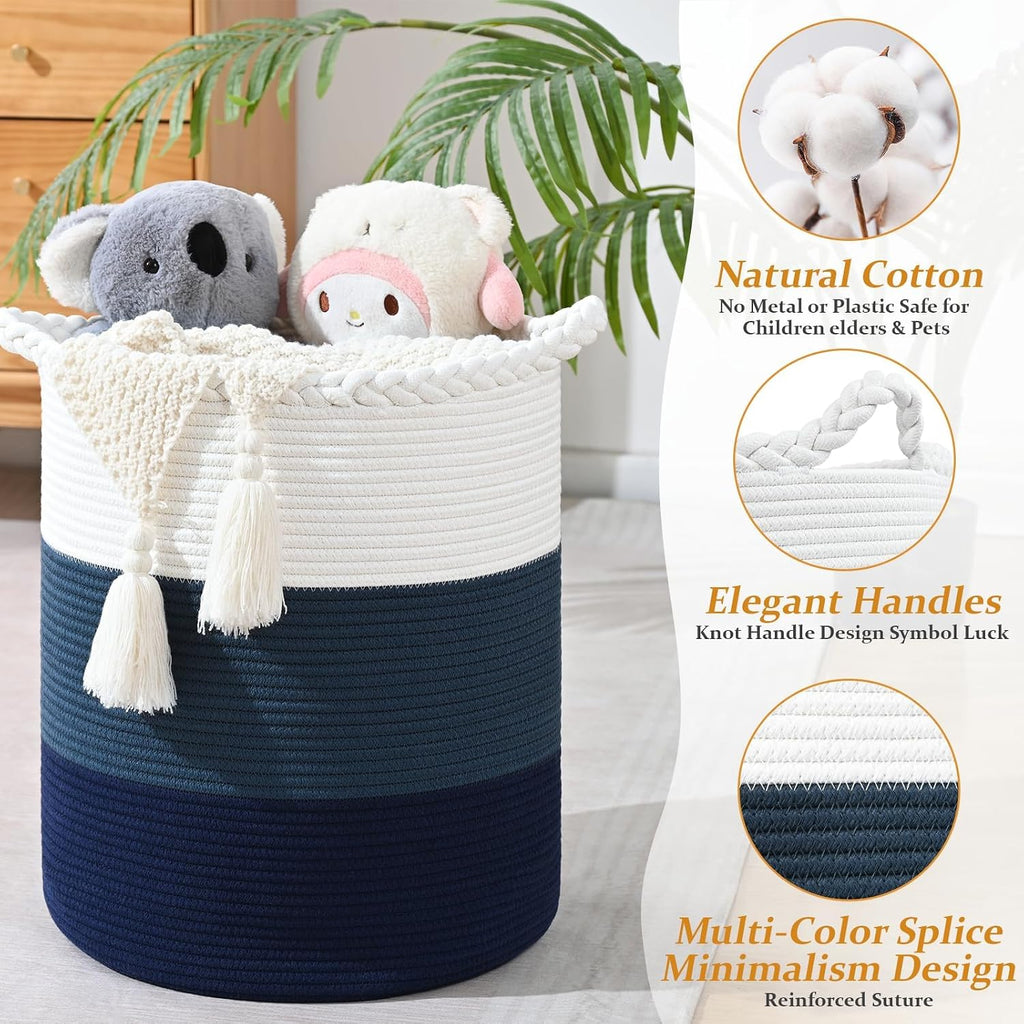 Cotton Rope Laundry Basket Hamper with Reinforced Handles