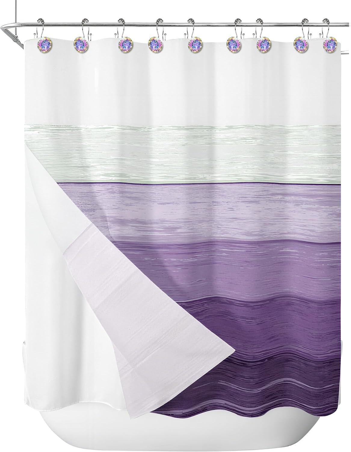 Sunlit Round Rhinestone Shower Curtain Hooks with Glide Balls, 12 Pack