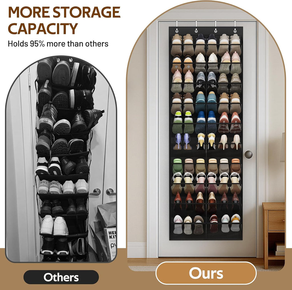 MISSLO 30 Pairs Over the Door Shoe Organizer Breathable Mesh Hanging Shoe Rack for Closet Storage with Wide Deep Pockets 10 Tier Shoes Holder Fit All the Family's Sneakers, Boots, Heels (Black, 71")