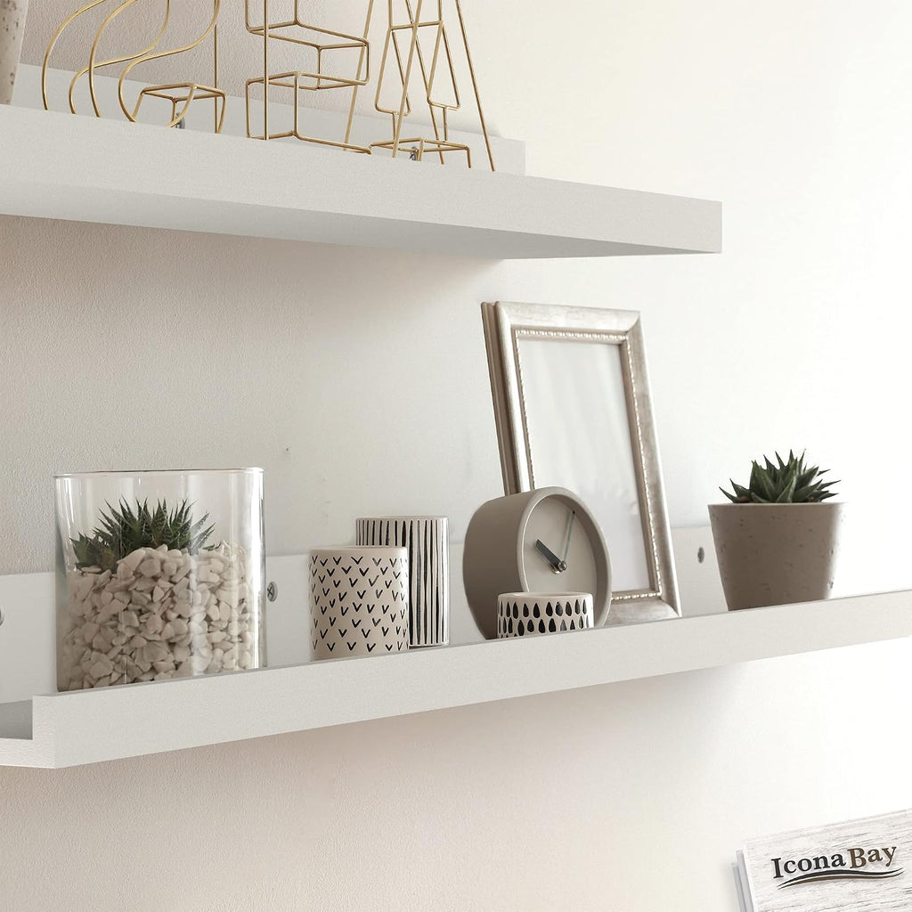 Icona Bay 16 Inch Floating Shelves for Wall - Set of 3 in Powder White - Modern Rustic Style - Wall Mounted Display Shelves - Picture Ledges