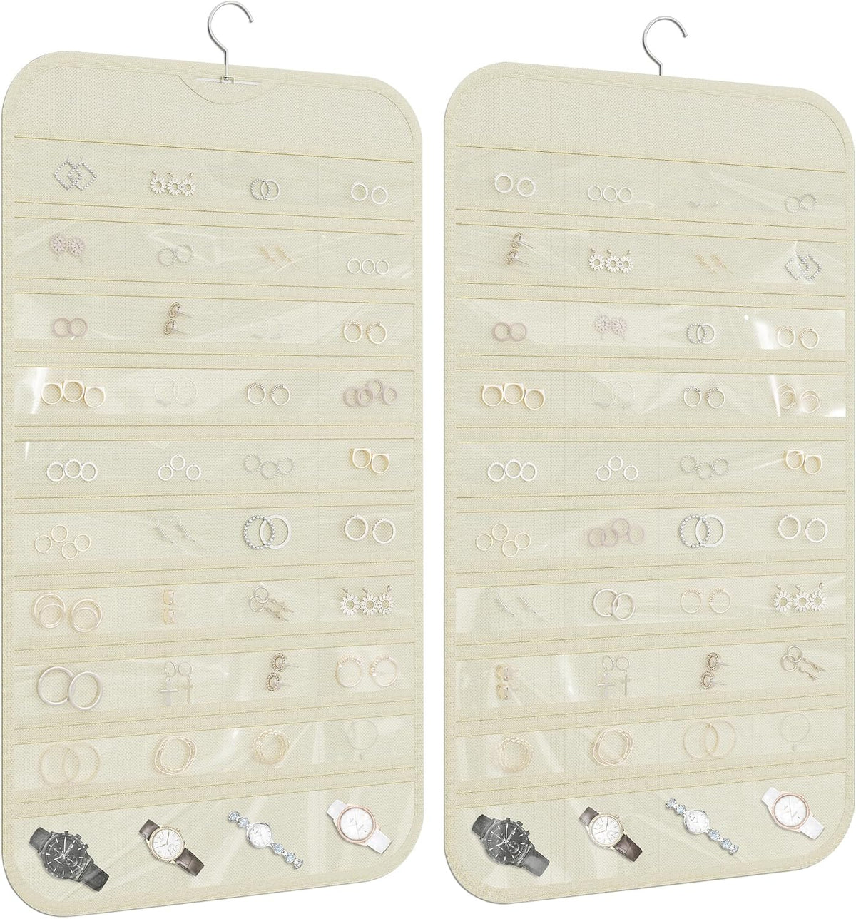 Hanging Jewelry Organizer 80-Pocket Double-Sided Storage, 2-Pack, Beige
