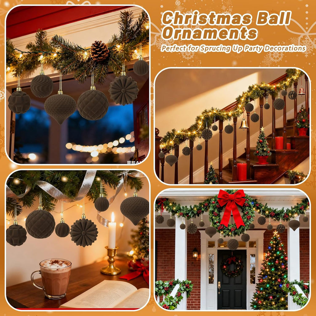 48 Pcs Velvet Christmas Ball Ornaments Set for Xmas Tree Decor(Caramel)