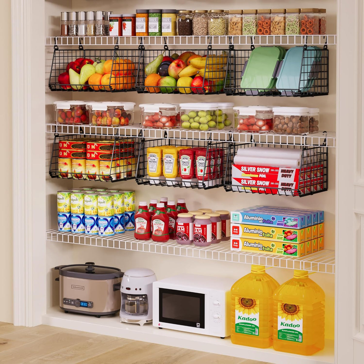Jsskeeim 3 Pack Under Bottom Shelf Hanging Baskets for Pantry