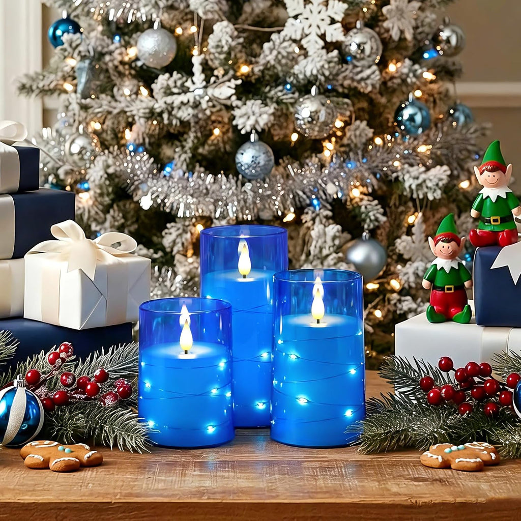 Homemory Flickering Flameless Candles, Blue LED Pillar Candles with Remote