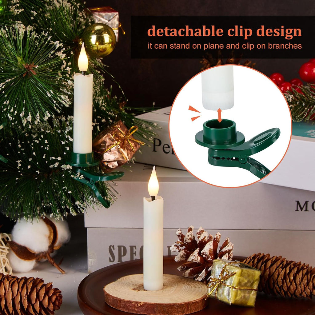 IMAGE 3.8 Inch Flameless Taper Candles with Remote, 12 Pack Battery Operated Clip On Candles for Christmas Tree, Warm White LED Candles with 3D Flickering Wick and Timer