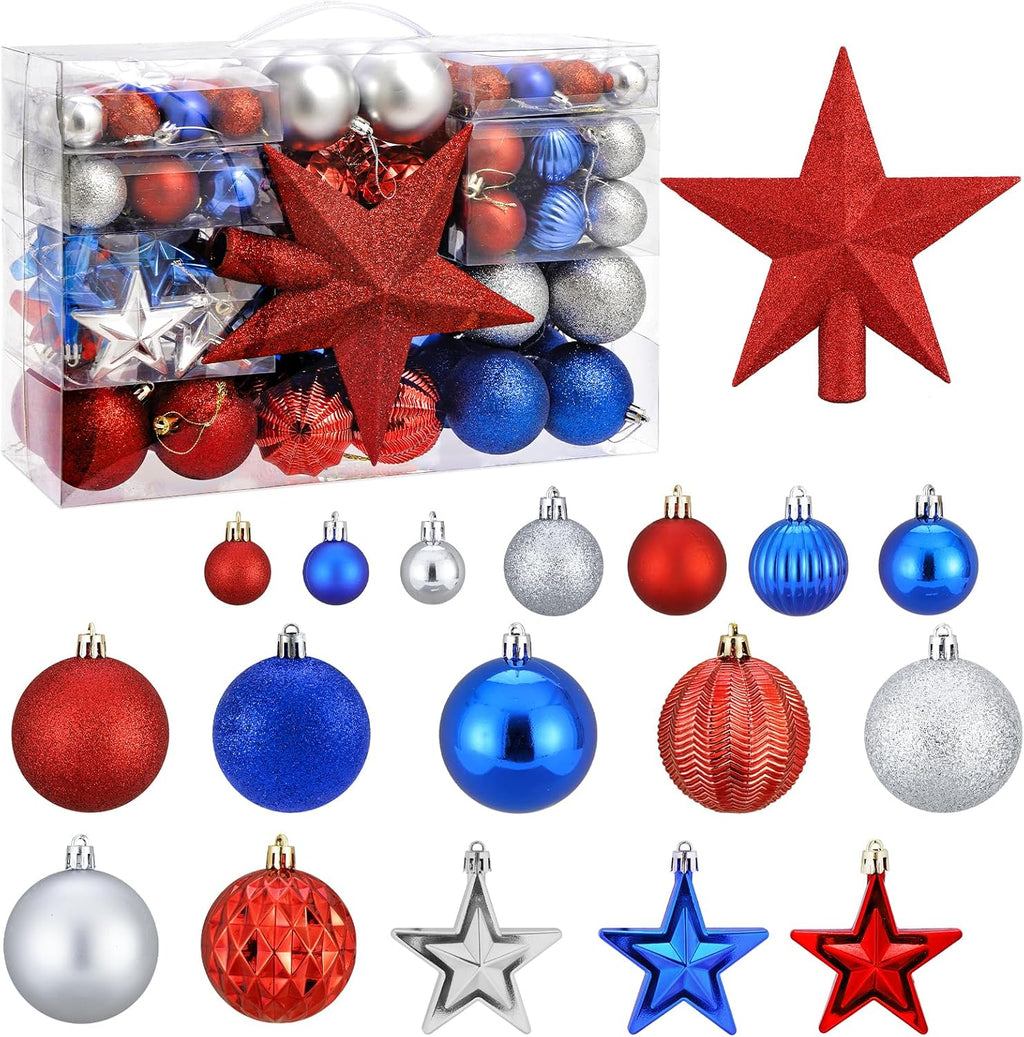 100PCS Christmas Ball Ornaments with Tree Topper, Hanging Xmas Decorations