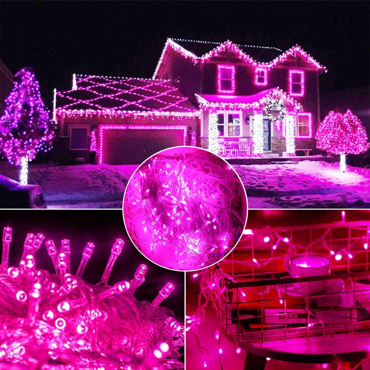 Christmas Decorations Pink String Lights, 200Led 66Ft 8Mode Plug in