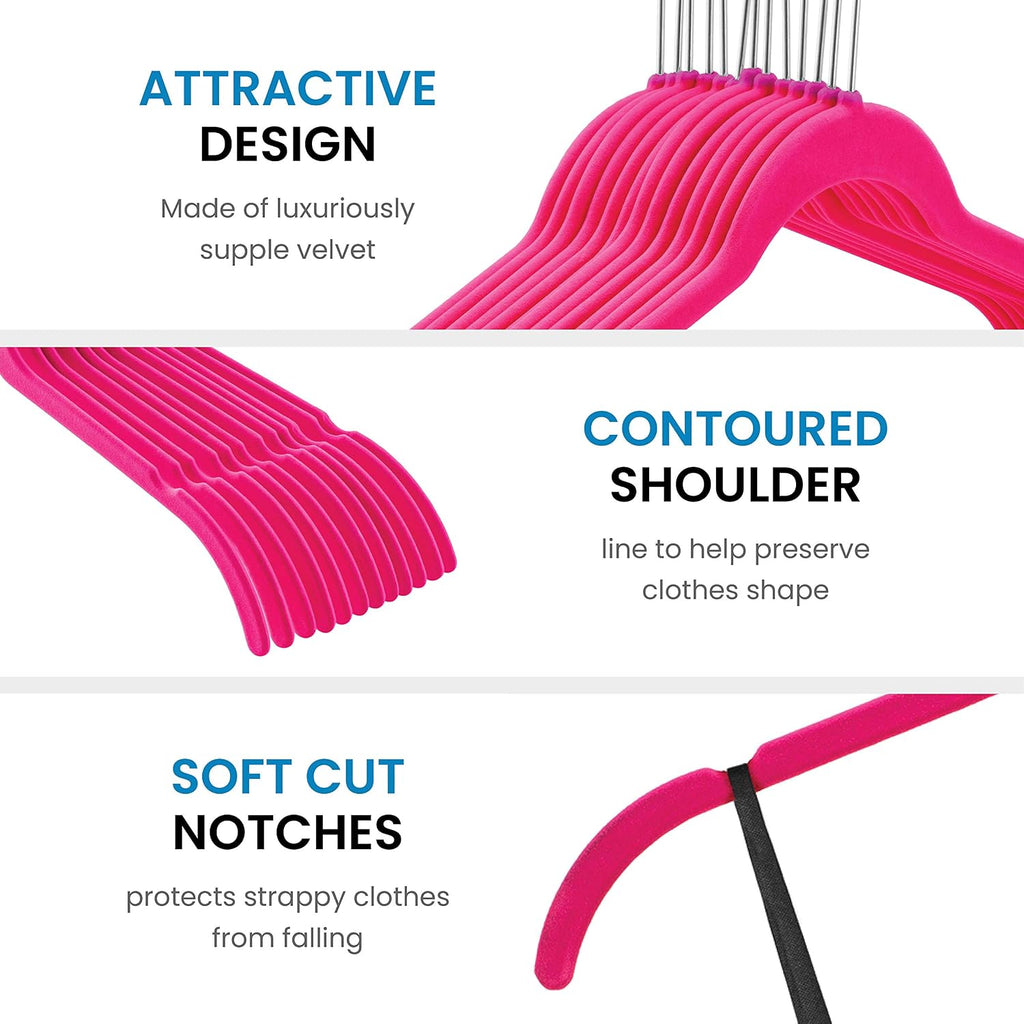 ZOBER Premium Velvet (50 Pack) Non Slip Ultra Slim Clothes Hangers for Tops, Dress Shirts, Blouses, Strappy Dresses, Delicates - Gain 50% Closet Space, 360° Swivel Hook