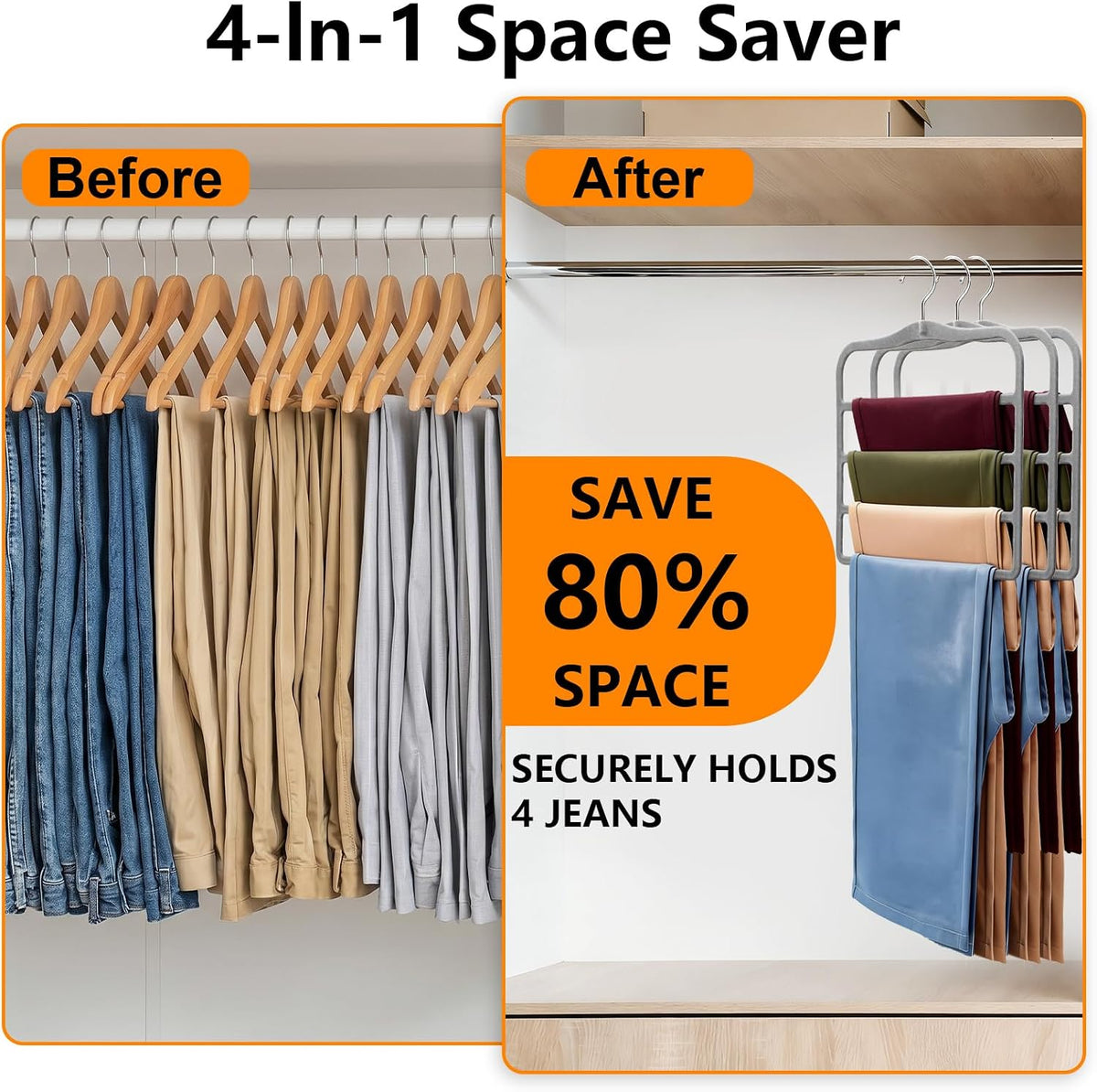 Velvet Pants Hangers Space Saving, 4 Pack Non Slip Closet Organizer