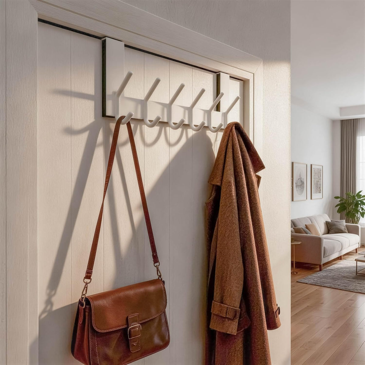 WEBI Over The Door Hooks,Door Hanger Over The Door Towel Rack,Door Coat Towel Hanger Door Coat Rack 6 Hooks for Hanging Clothes,Jacket,Hats,Bathroom,White,2 Packs