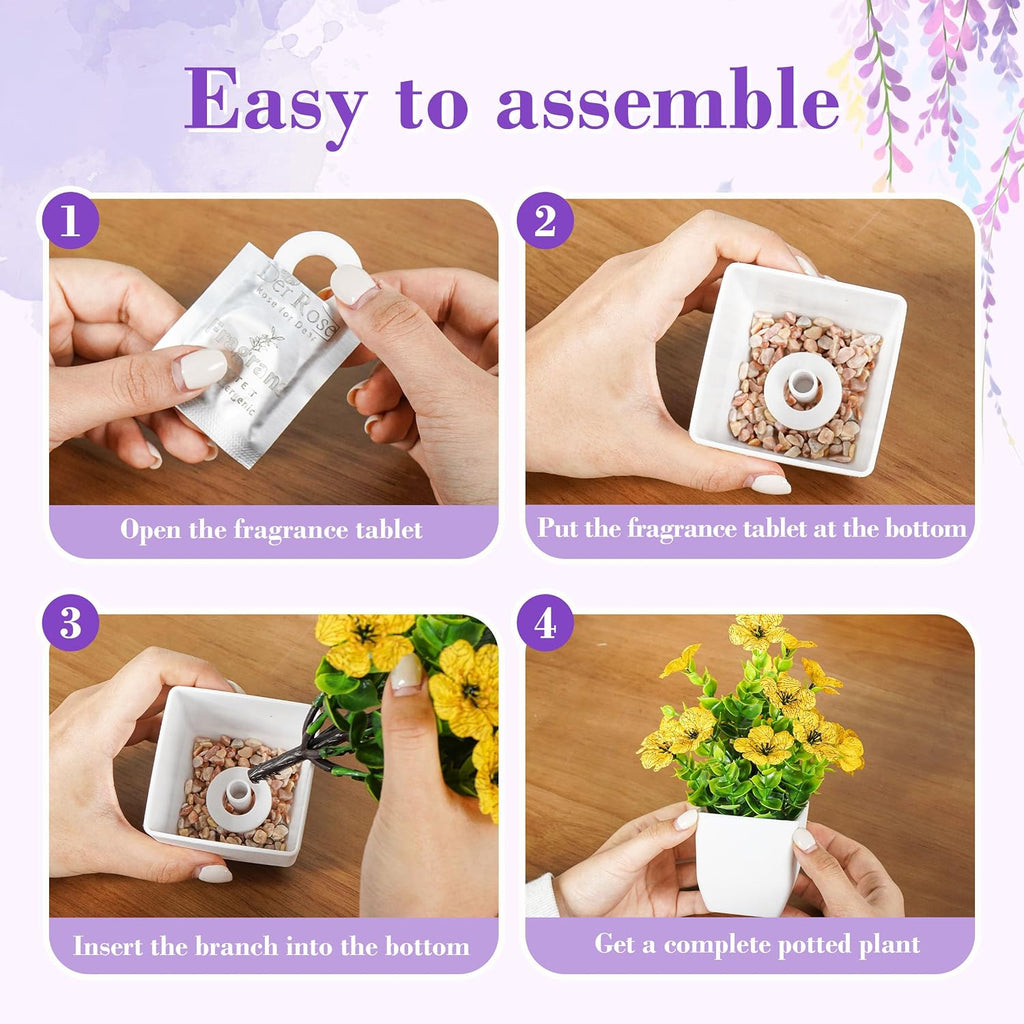 Der Rose 4 Pack Fake Plants with Fragrance Discs Flowers for Spring Decor