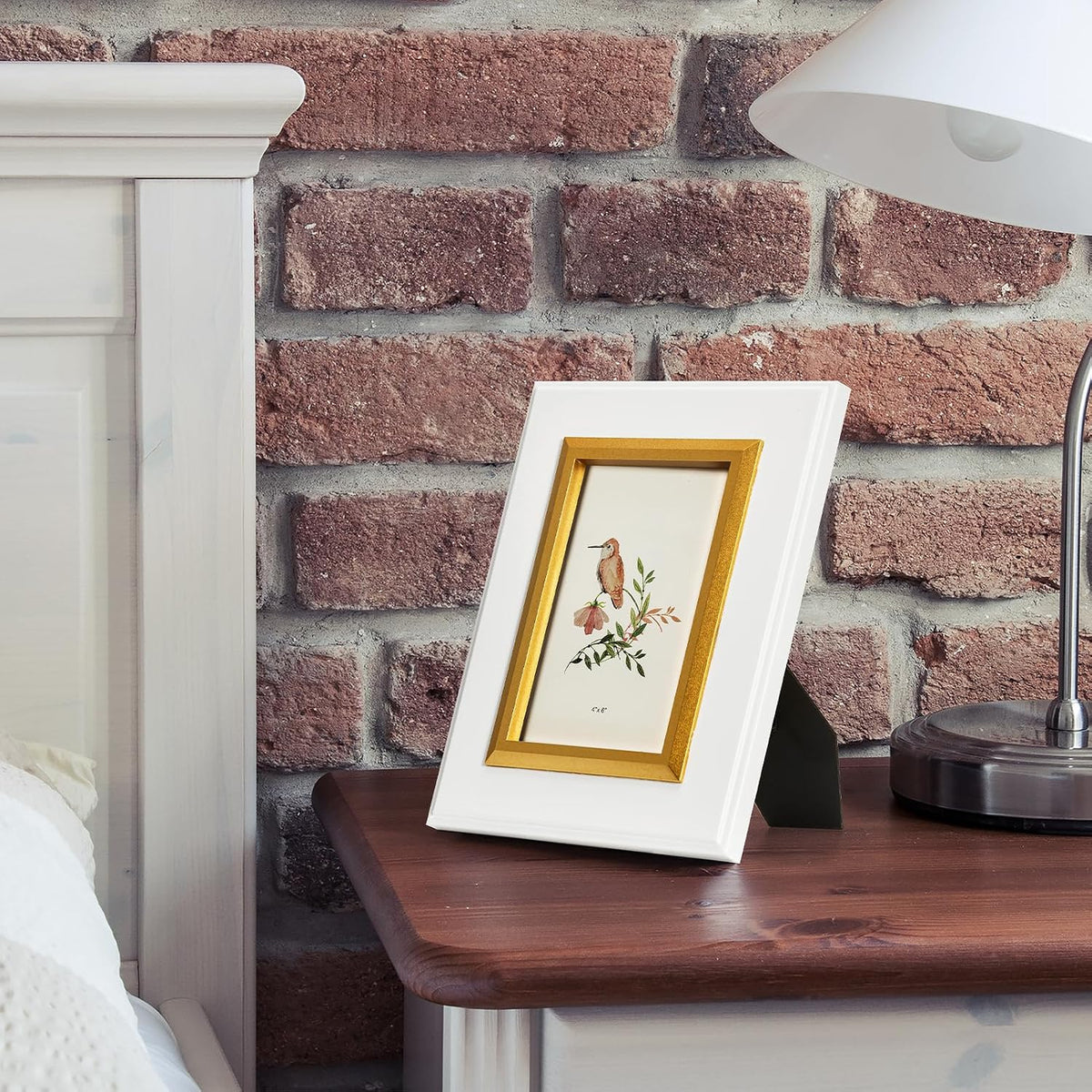 4x6 White Wood Picture Frame with Real Glass, Gold Inner Border, Vertical and Horizontal for Tabletop or Wall Hanging