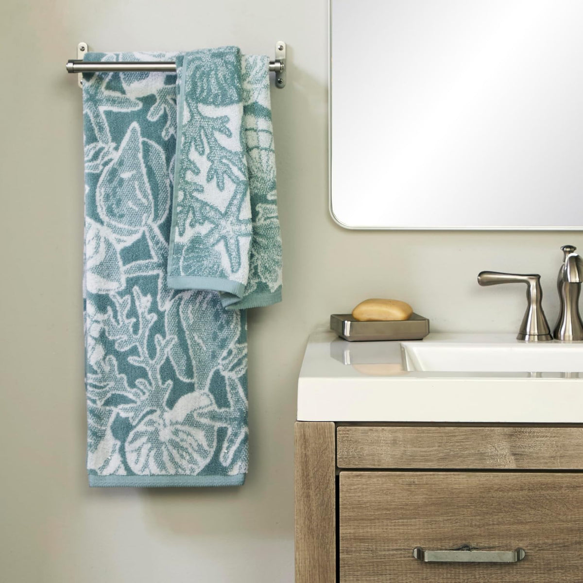 SKL Home CloudSoft/South Seas Shell Bath Towel Set-6pc, Coastal, White/Teal