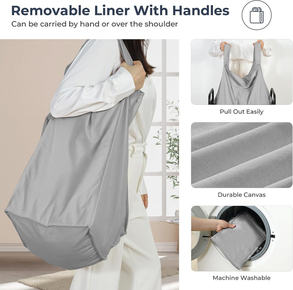 STO STO Laundry Hamper 3 Section, 120L Rolling Laundry Sorter Cart with Removable and Washable Liner Bag, Clothes Hamper with Wheels and Metal Handle for Laundry Room and Bedroom, Gray