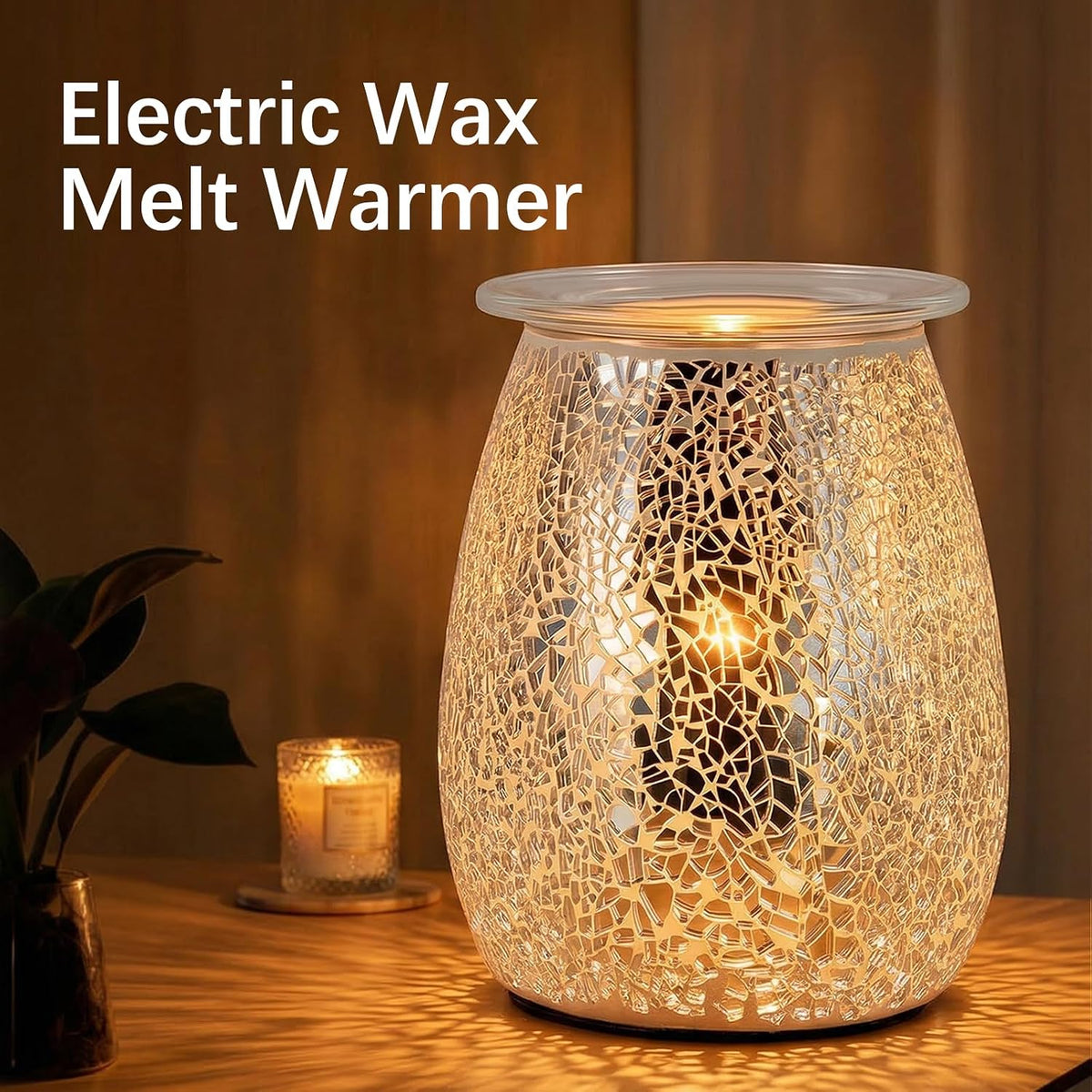 Electric Wax Warmer,Electric Wax Melt Warmer，Ice Crack Glass Pattern for Home Office Gifts & Decor (Cracked Glass)