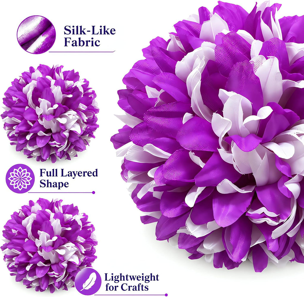 3Pcs Purple and White Homecoming Mum Flowers, 6.5Inch Artificial Mum Flower