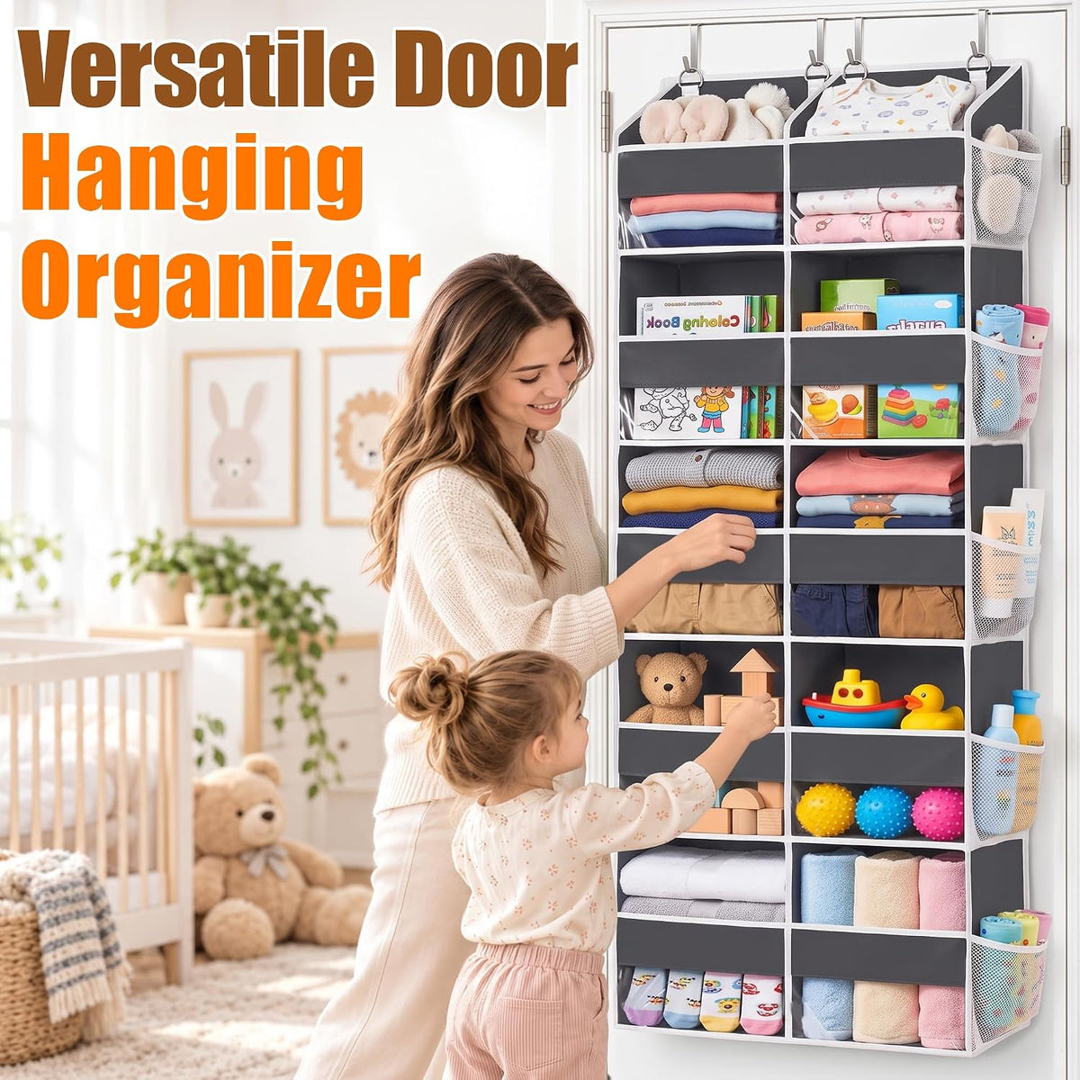 UVIAHOMI Heavy Duty Over Door Organizer 5 Tiers, 10 Front & 10 Mesh Pockets