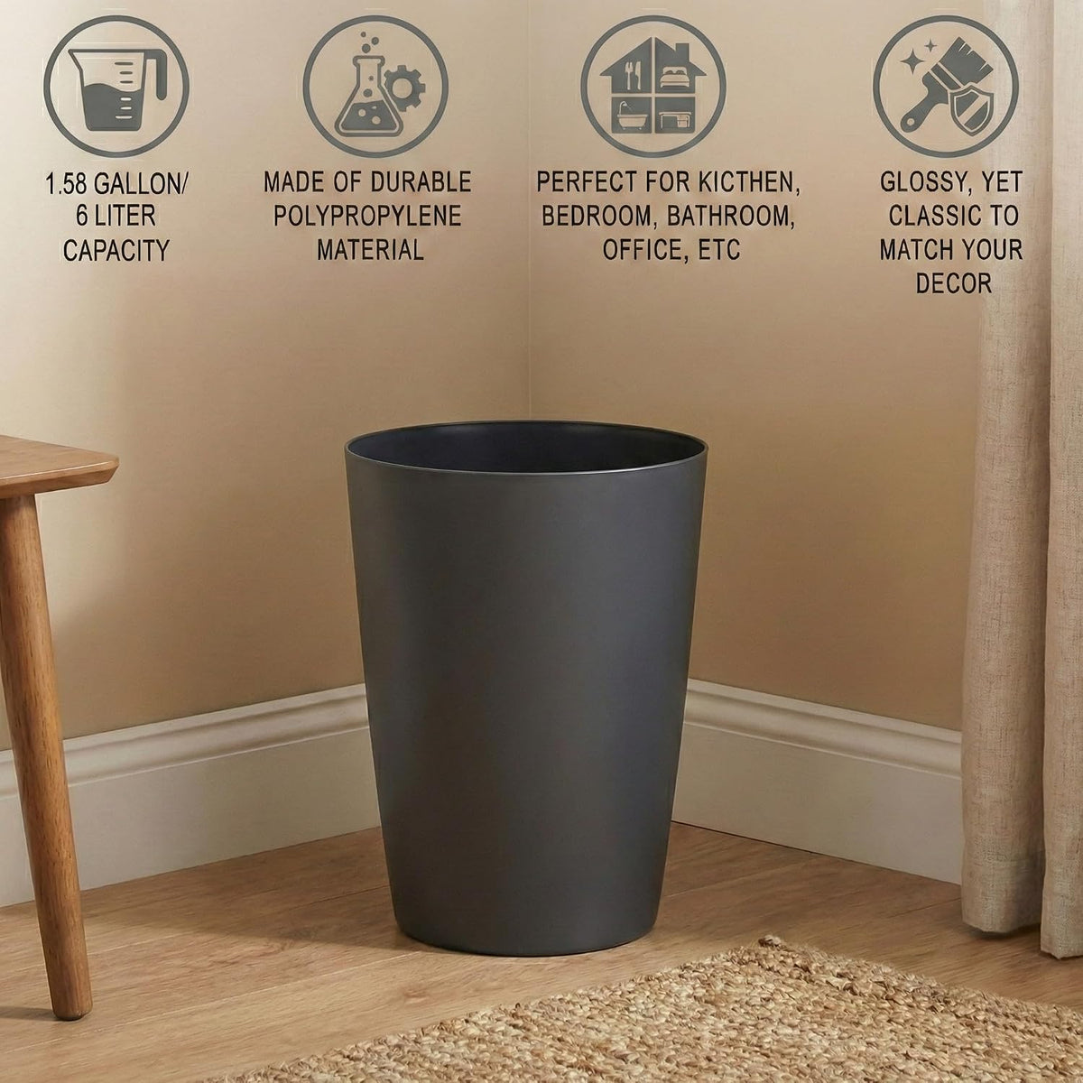 Mini Waste Basket, Durable Small Plastic Garbage Trash Can Bin (2 Pack)