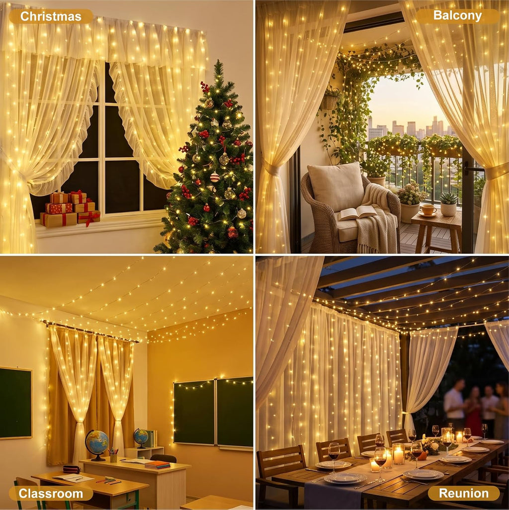 Fairy Curtain Light, 300LED 9.8x9.8ft, Remote & 8 Modes, USB