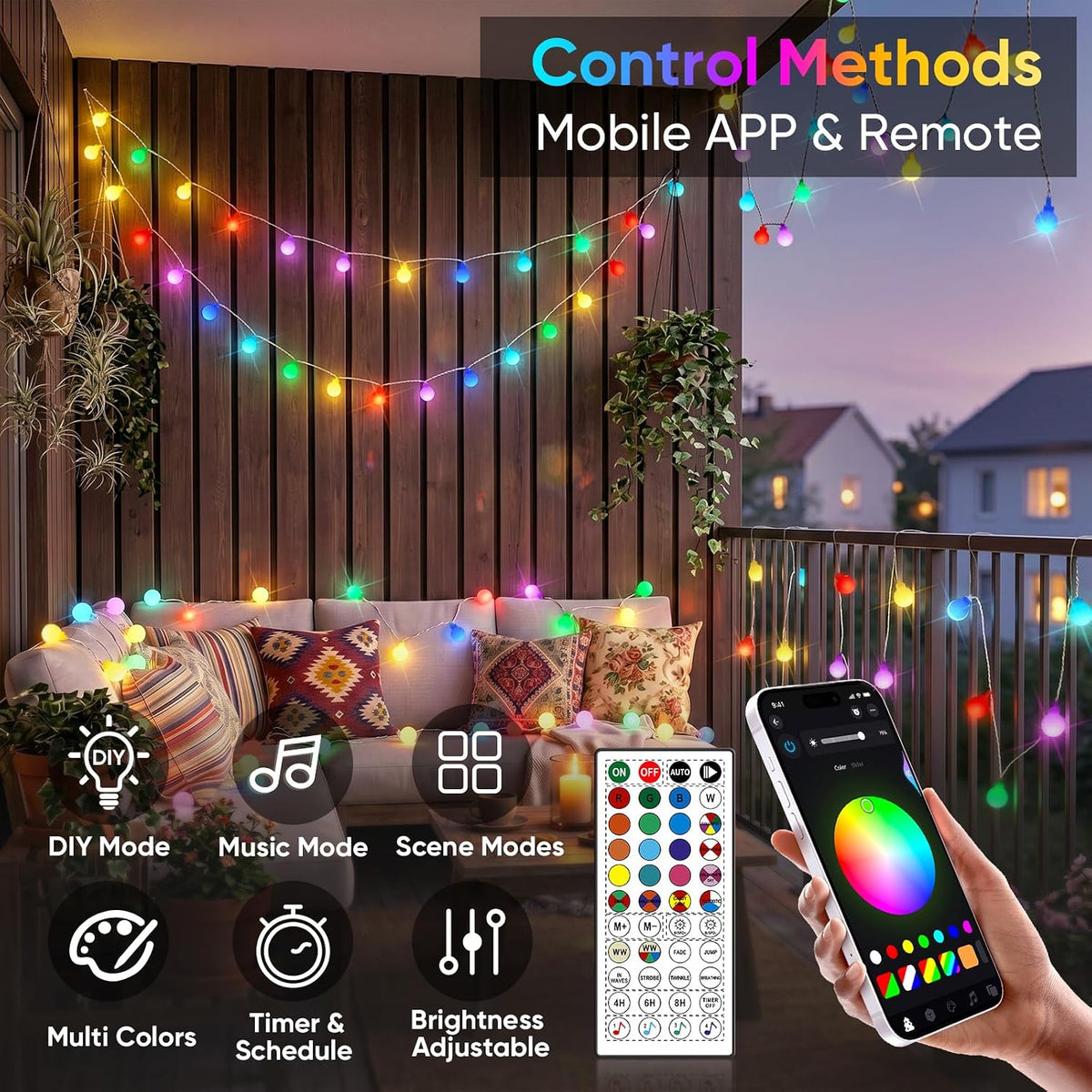 OMIKA 50FT 100 LED Smart Color Changing Globe String Lights, Smart Fairy Lights APP & Remote Control, Music Sync Twinkle Light, 100+ Dynamic Mode for Bedroom Classroom Party Christmas Decoration