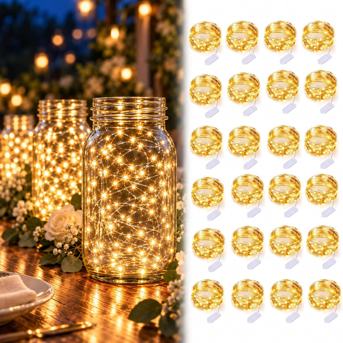 24 Pack Fairy Lights Battery Operated - 3.3ft 20 LED Warm White