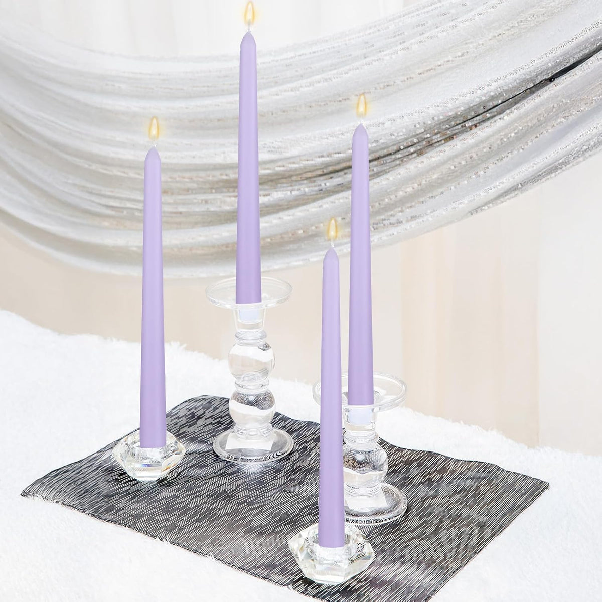 MTLEE 16 Pcs 10 Inch Taper Candle Sticks Smokeless Unscented, Light Purple