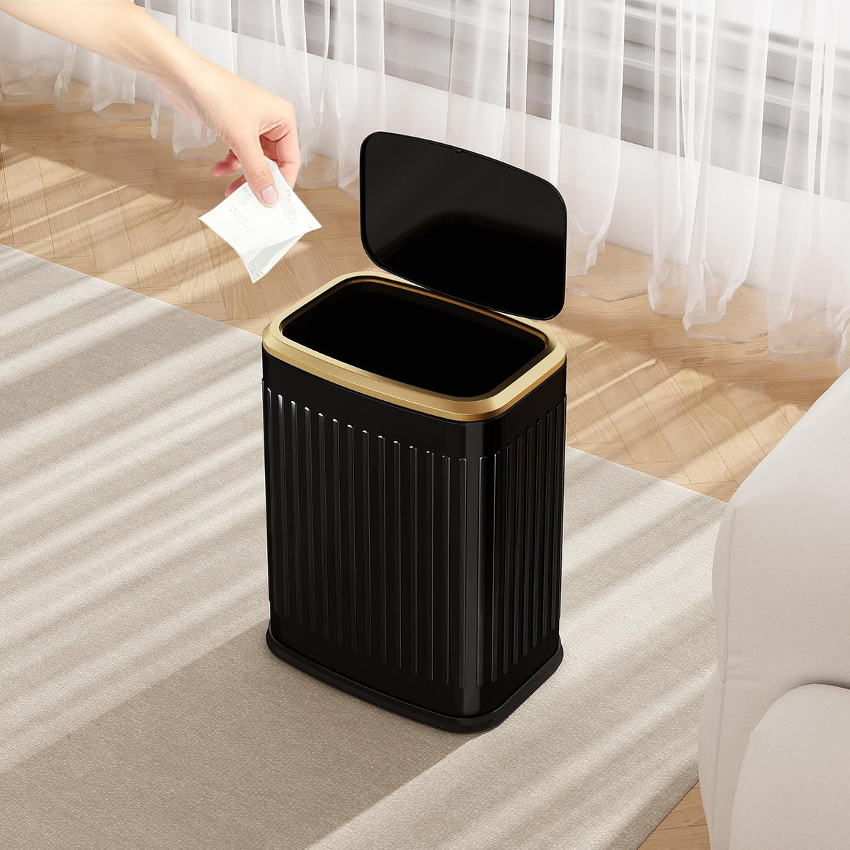TIPGO Small Bathroom Trash Can with Pop-up Lid, 2.1 Gallon, Black