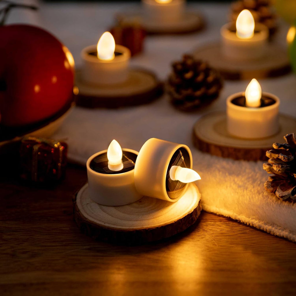 Solar Tea Lights Outdoor Waterproof, 8pcs Rechargeable Dusk to Dawn Little Solar Votive Candles, Flameless Flickering Small Light for Lantern Window DIY Chandelier Patio Deck Garden Decor (Warm White)