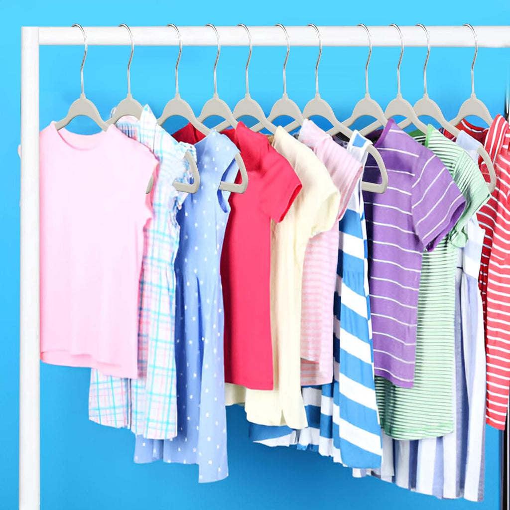 Ivory Velvet Kids Hangers 20 Pack, 10.83" Non-Slip Baby & Toddler Hangers for Clothes, Space-Saving Slim ABS Plastic with 360° Swivel Hook & Notched Shoulders, Up to 10 lb Capacity