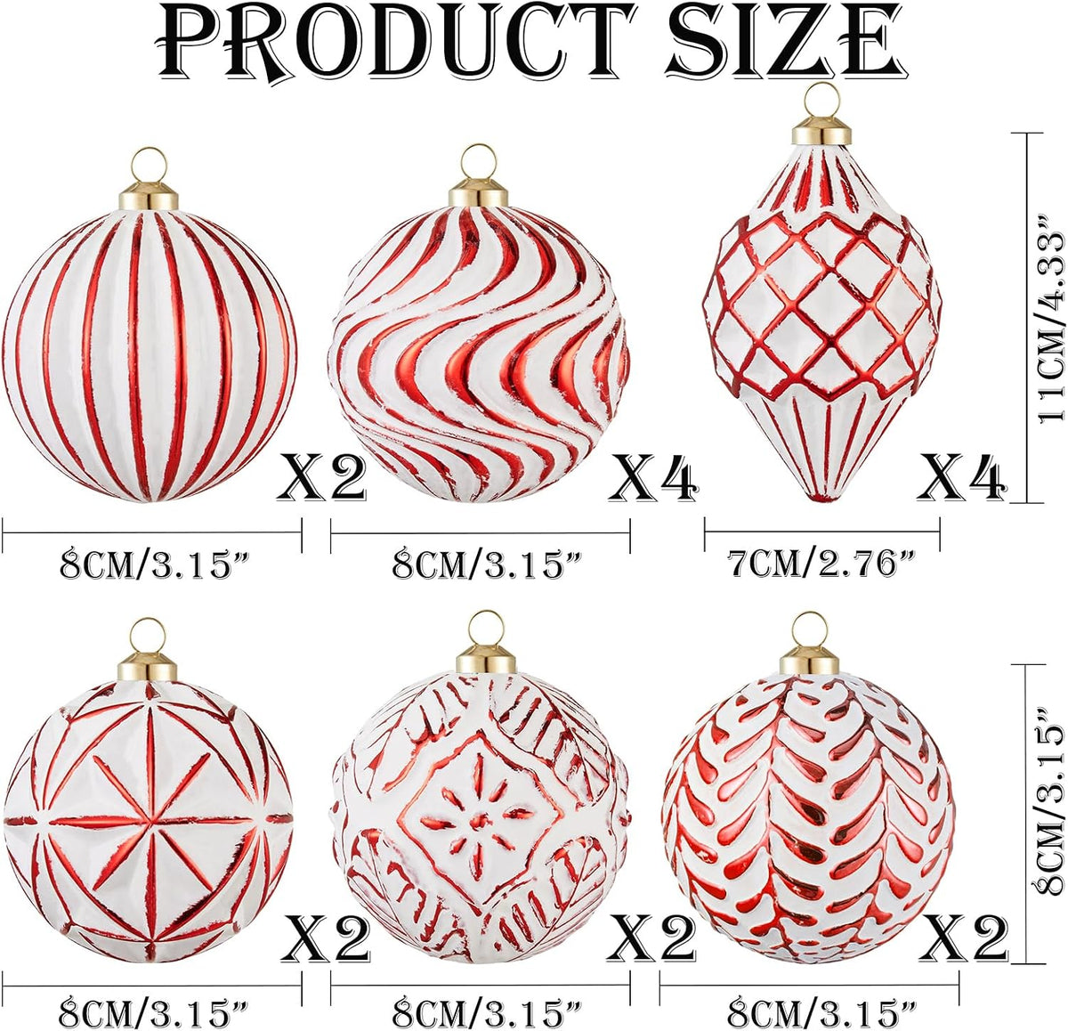 16Pcs Vintage Rustic Christmas Ball Ornaments - Large Shatterproof Neutral Christmas Ornaments Set Farmhouse Christmas Decor for Xmas Tree Home Party Holiday (Red)