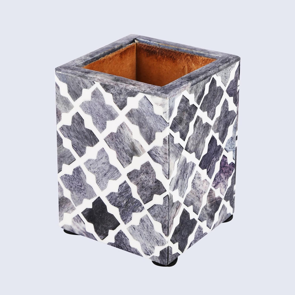 Handicrafts Home Bone Inlay Pen & Pencil Holder Slate Desk Organizer, 3x3x4
