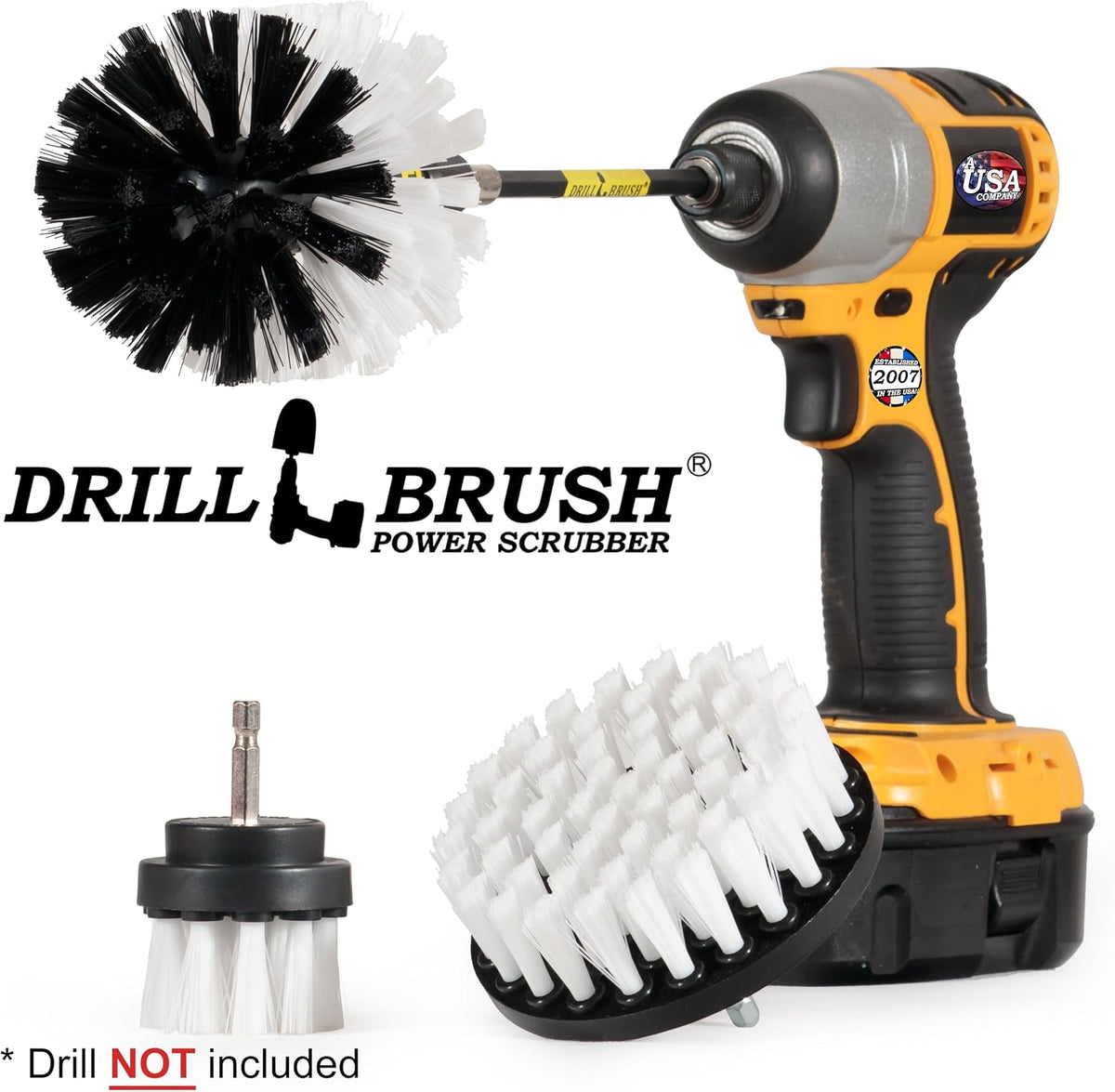 Drill Brush Car Washing and Detailing Power Brush Kit with Long-Reach