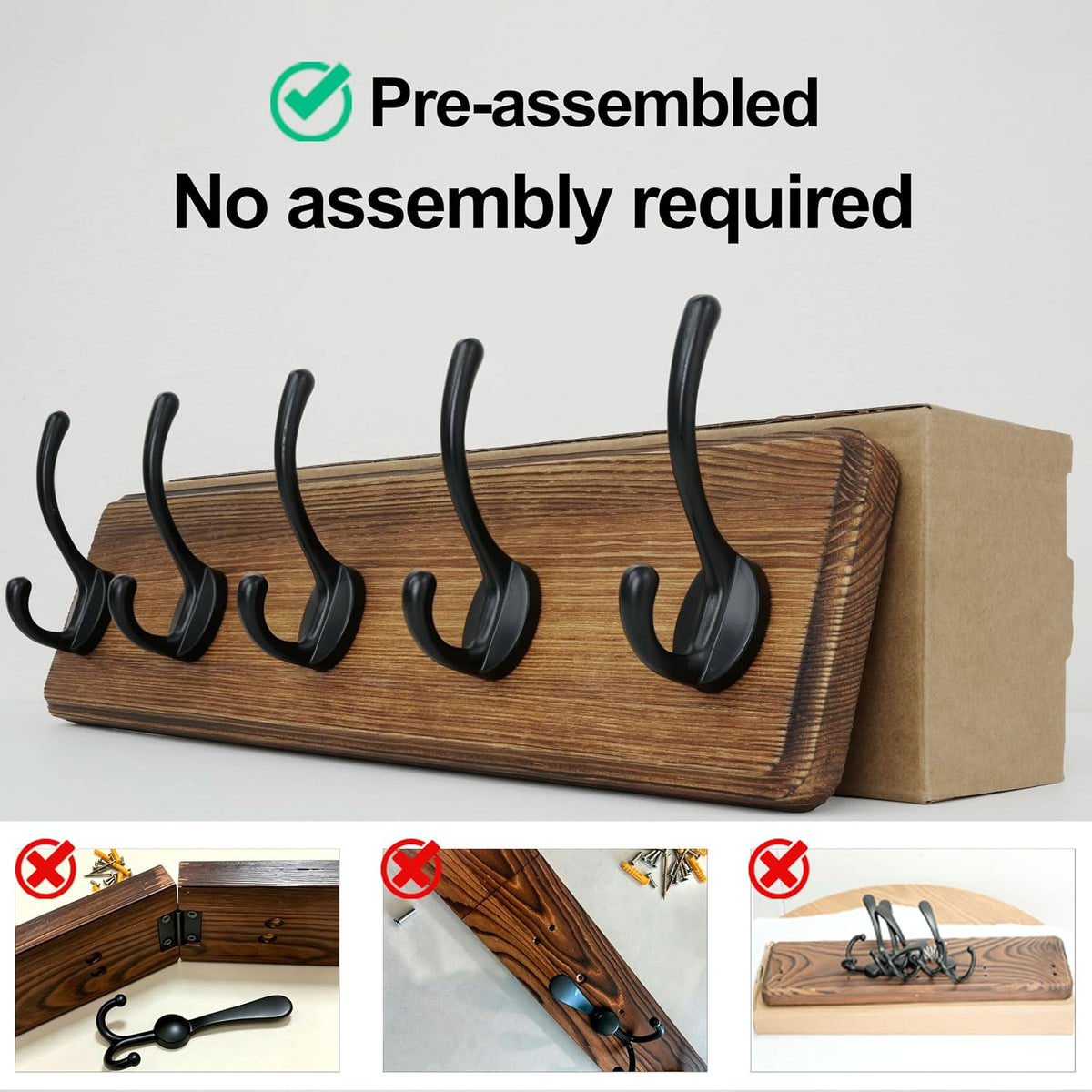 WEBI Coat Rack Wall Mount,Coat Hooks Wall Mounted,16" Hole to Hole,Coat Hanger Wall,Hook Rack Rail,5 Hooks for Hanging Jacket,Clothes,Hats,Rustic Brown