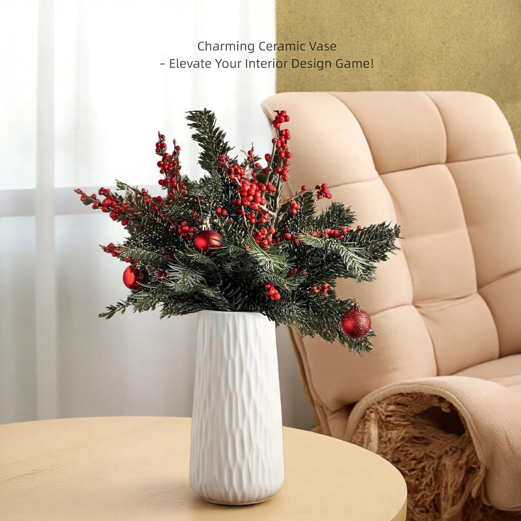 7.87" Ceramic Vase, Flower Vase, Ceramic Vase for Flowers, Vase for Dining Room, Bed Room, Reading Room, Office Decor (White1)