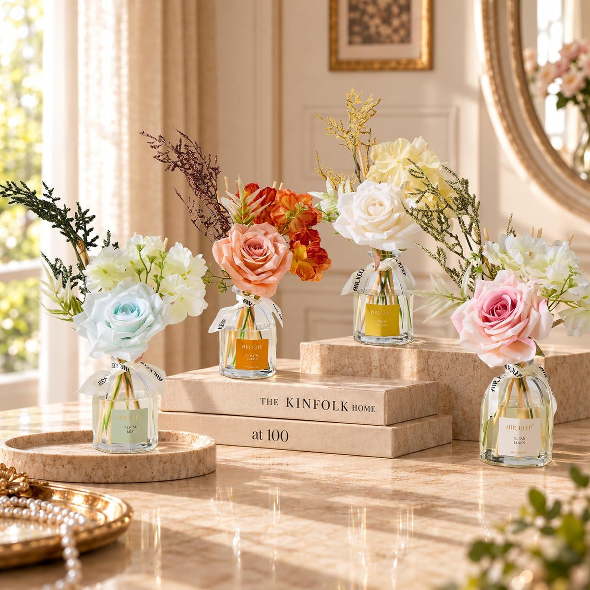Airkeep Lemon Escape Flower Reed Diffuser Set, 4.06 fl oz