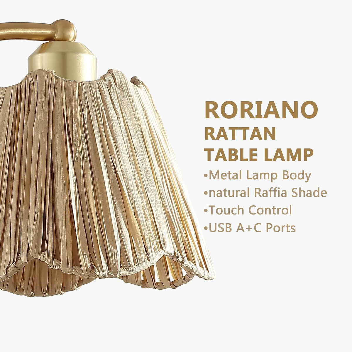 Set of 2 Boho Rattan Small Touch Table Lamps with USB C+A Ports