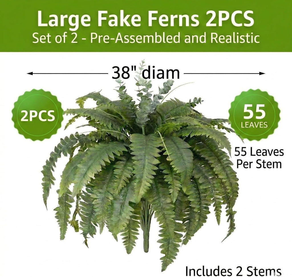 Artificial Ferns for Outdoors 2 Fake Faux Ferns for Artificial Plants Large