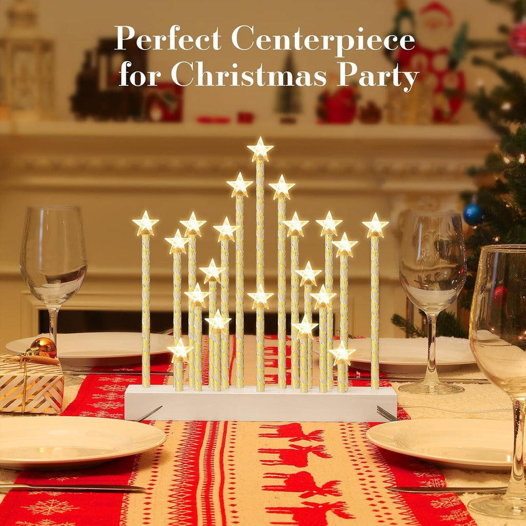 Lewondr Christmas Swedish Candelabra, Star Taper Flameless Candles, 20 LED