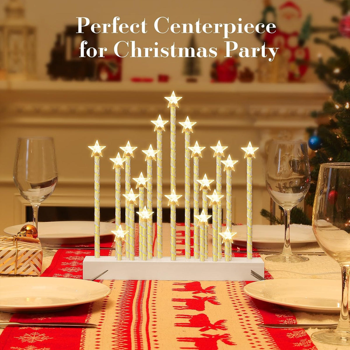 Lewondr Christmas Swedish Candelabra, Star Taper Flameless Candles, 20 LED