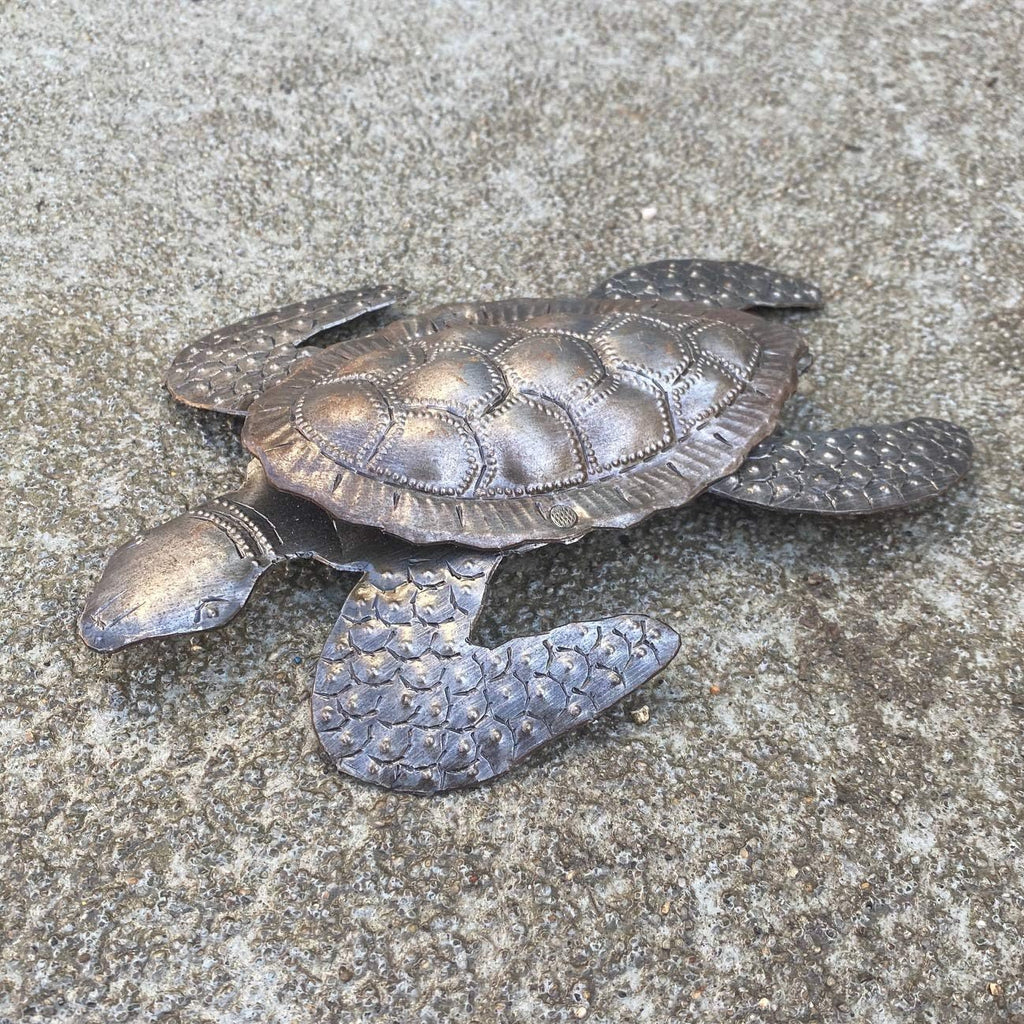 It's Cactus Sea Turtles, Beach Metal Art, Set of 2, Nautical Wall Hanging Figurines Home Decoration, Under the Sea Marine Life Animals, Handmade in Haiti 6 x 7.75 Inches Haitian Metal Plaques