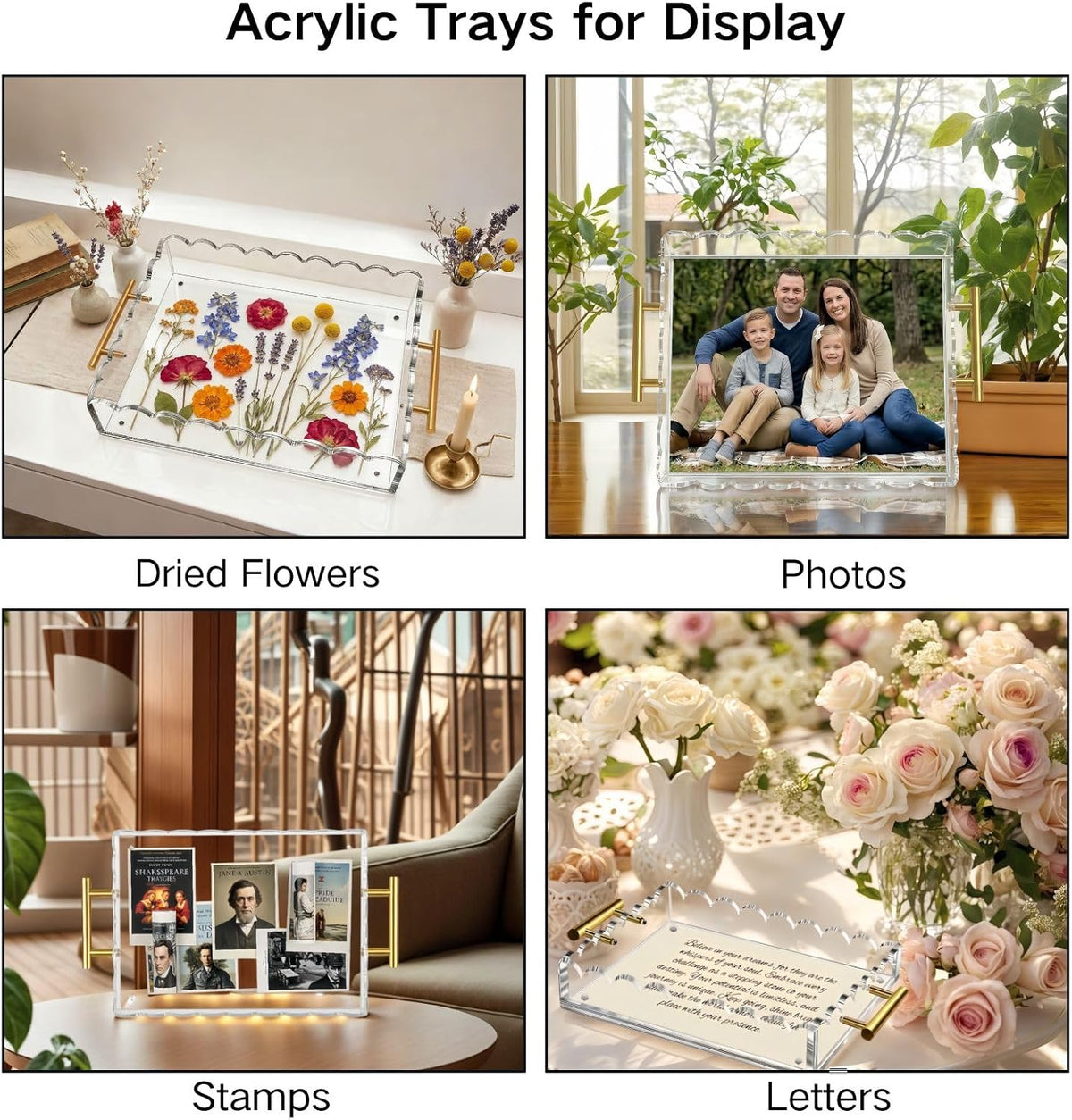 Acrylic Tray with Magnetic Mat | Customizable Photo & Art Display, Vanity Jewelry Makeup Organizer, Modern Decorative Tray, Aesthetic Room Decor, Elegant Gift