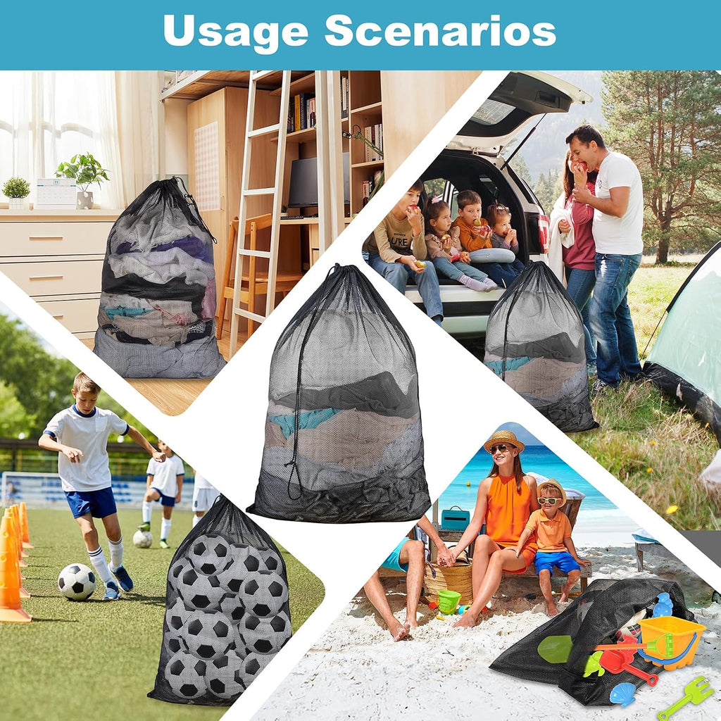 3 Pack Large Mesh Laundry Bag, 24 x 36 Inch Mesh Wash Bag with Drawstring Closure, Delicates Bag for Washing Machine - Perfect for College Dorms, Travel, Laundromats, Apartments (Black)