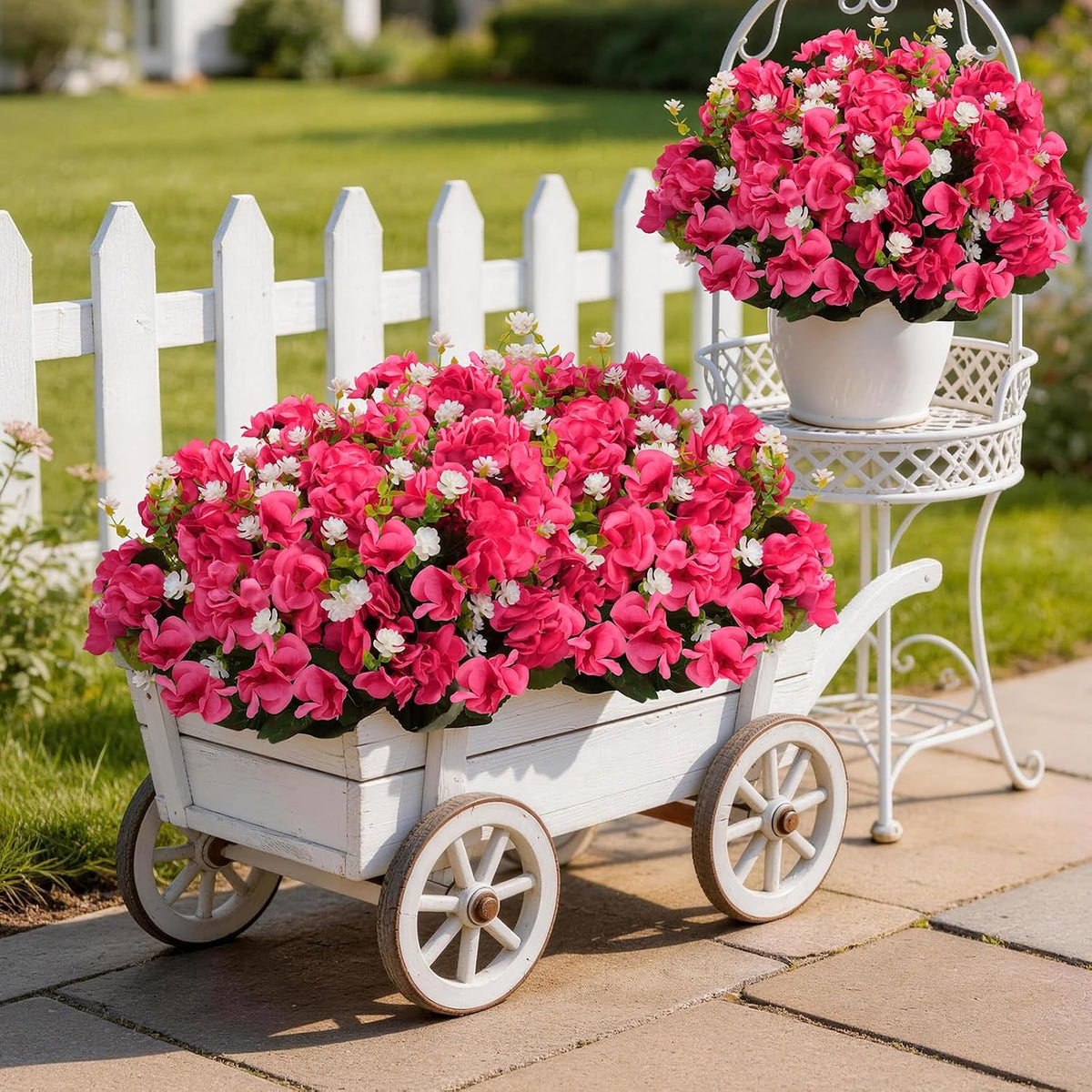Olatay 12 Bundles Mixed Color Artificial Flowers for Outdoor, Artificial Geraniums Flowers for Outdoor, UV-Resistant Fake Geraniums for Porch, Balcony, Garden, Indoor Decoration (Rose Red)