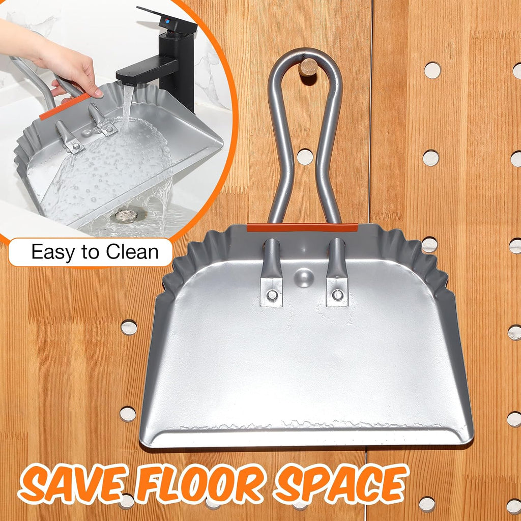 Mumufy 4 Pack 12" Heavy Duty Metal Dustpan with Handle, Silver